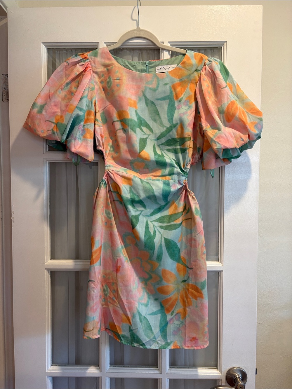 Petal & Pup Pastel Floral Mini Dress in Pink, Green & Orange